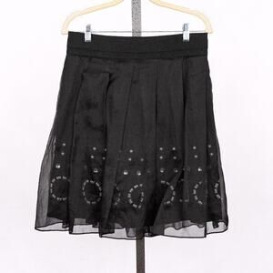 DKNY Sheer Black Silk Over Beaded Wool Skirt Size 2 Artsy Elegant Event Whimsy
